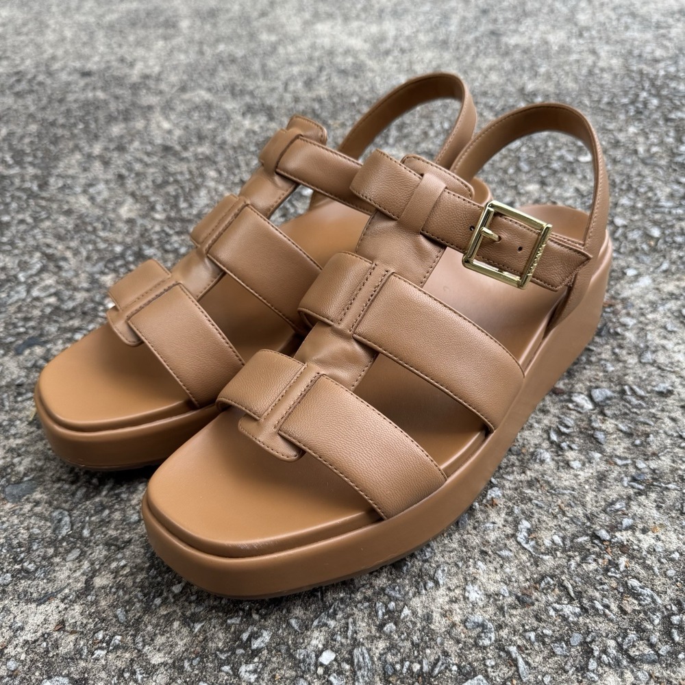 Vionic Delano Sandals Womens 11 Caramel Tan Leather Platform Fisherman Comfort